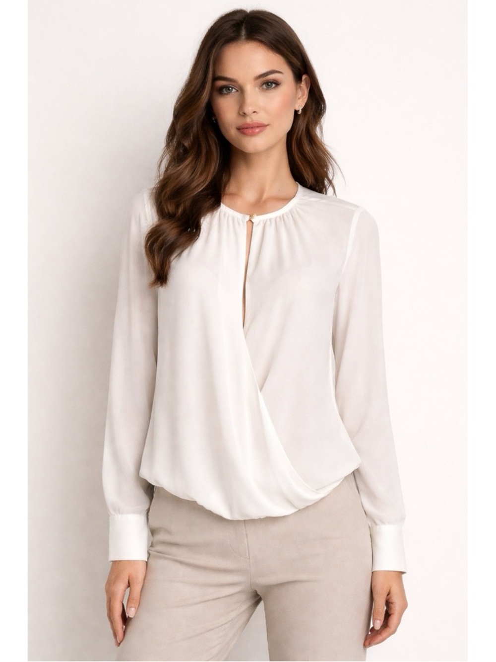 Joe Fresh Cream Ivory Surplice Blouse with Keyhole Neck Size Small